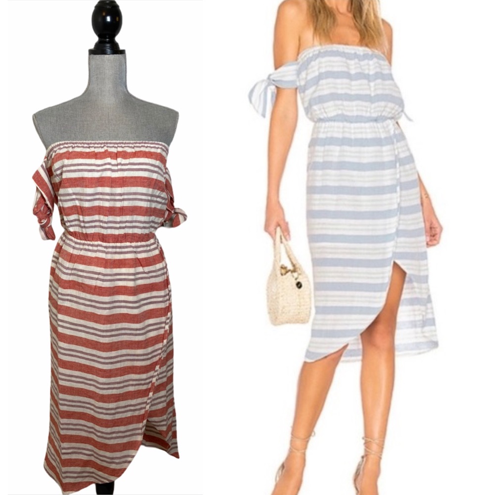 LOVERS + FRIENDS Stripe Off Shoulder Dress NWT S